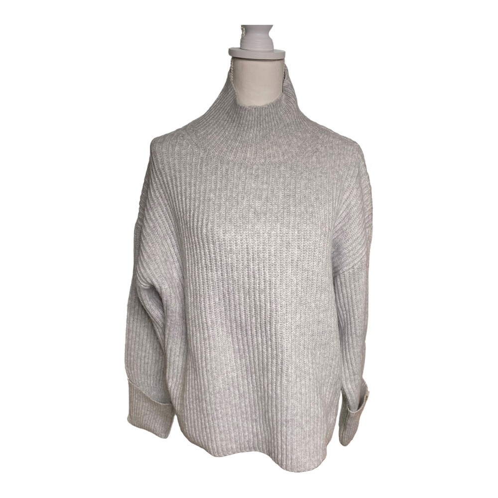 𝅺topshop Women's Gray Mock Turtleneck Long Folded Sleeve Sweater SZ 12
